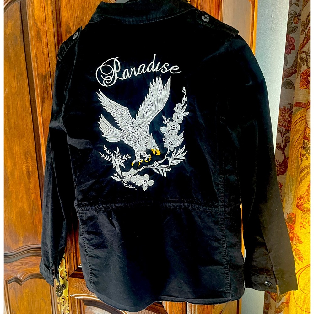 Black Utility Jacket with Embroidered Eagle
